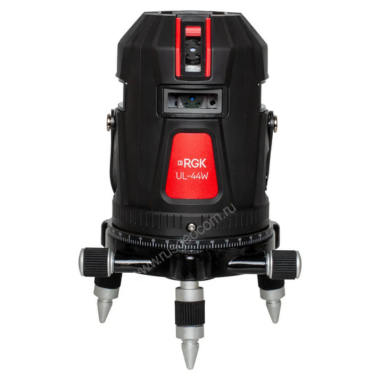 Комплект: лазерный уровень RGK UL-44W Black + штанга-упор, приемник, рейка, кронштейн