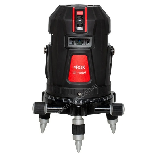 Комплект: лазерный уровень RGK UL-44W Black с калибровкой + штанга-упор, приемник, рейка, кронштейн
