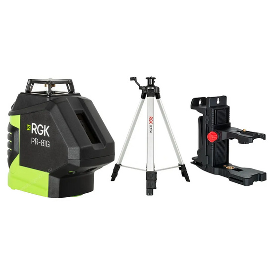 Комплект: лазерный уровень RGK PR-81G с калибровкой + штатив RGK LET-150, кронштейн RGK K-7