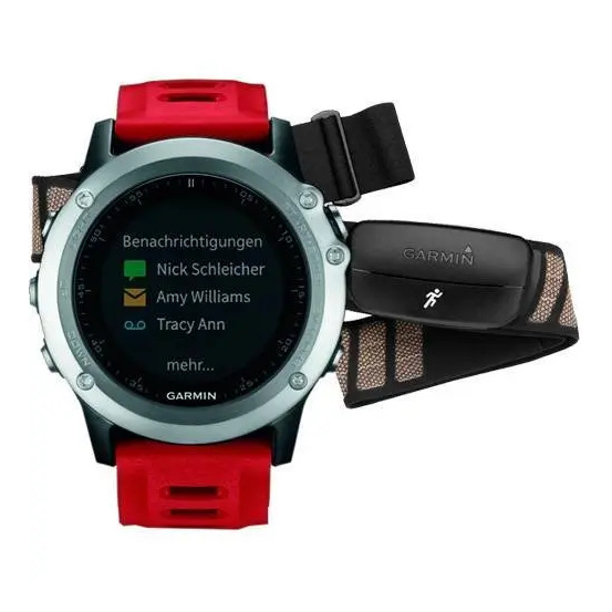 Навигатор-часы Garmin Fenix 3 серебряные с красным ремешком и пульсометром HRM-Run