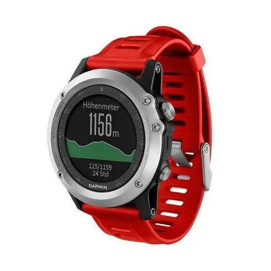 Навигатор-часы Garmin Fenix 3 серебряные с красным ремешком
