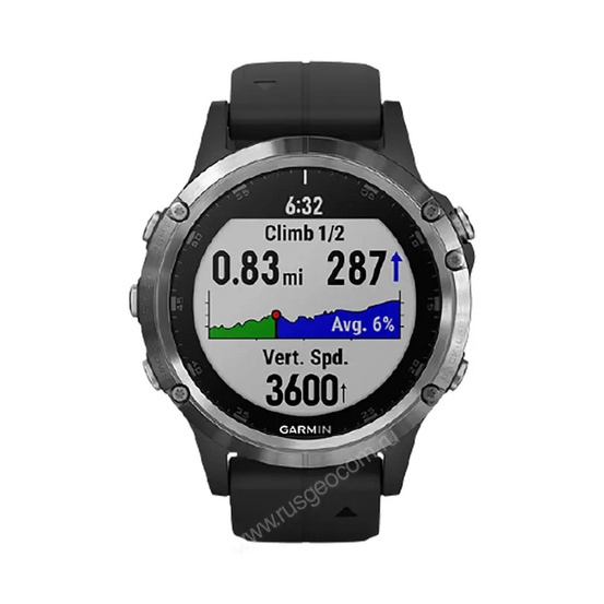 Часы Garmin Fenix 5 Plus серебристые с черным ремешком