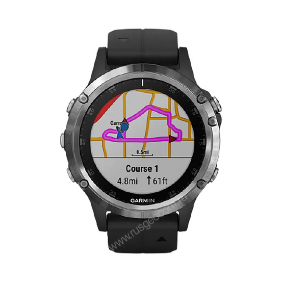 Часы Garmin Fenix 5 Plus серебристые с черным ремешком