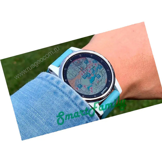 Часы Garmin Fenix 5S Plus белые с голубым ремешком