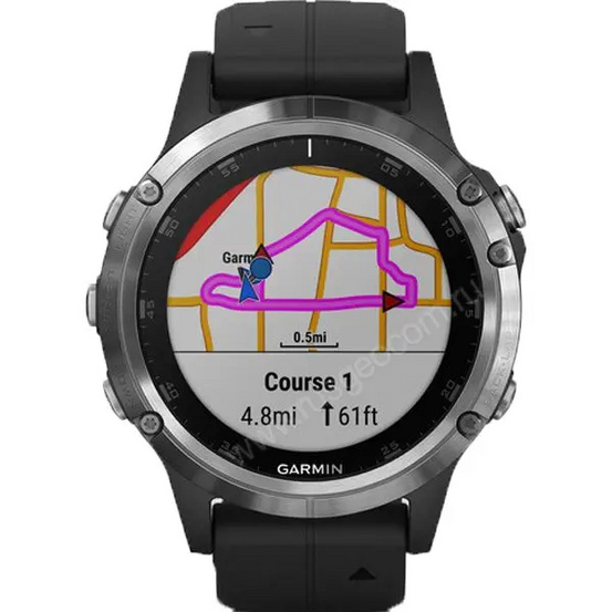 GPS-часы Garmin Fenix 5 PLUS Glass серебристые с черным ремешком