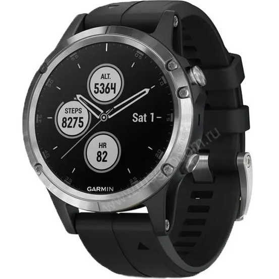 GPS-часы Garmin Fenix 5 PLUS Glass серебристые с черным ремешком