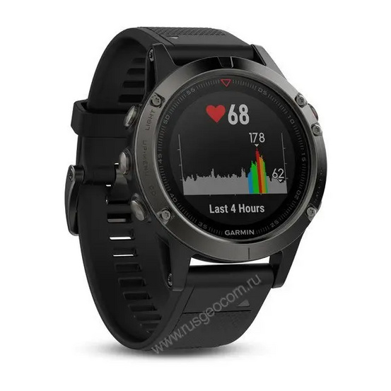 Часы с GPS Garmin Fenix 5 серые с черным ремешком и HRM-Tri