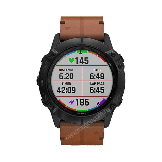 Часы Garmin Fenix 6X Sapphire черный DLC с каштановым кожаным ремешком