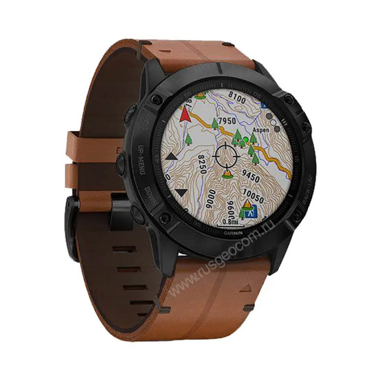 Часы Garmin Fenix 6X Sapphire черный DLC с каштановым кожаным ремешком