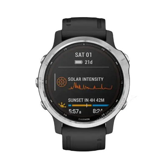 Часы Garmin Fenix 6S Solar серебристый с черным ремешком