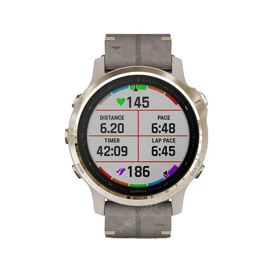 Часы Garmin Fenix 6S Sapphire золотистый с серым кожаным ремешком