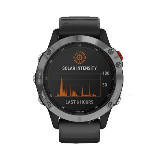 Часы Garmin Fenix 6 Solar серебристые с черным ремешком