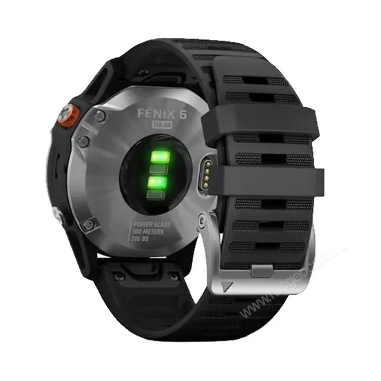 Часы Garmin Fenix 6 Solar серебристые с черным ремешком