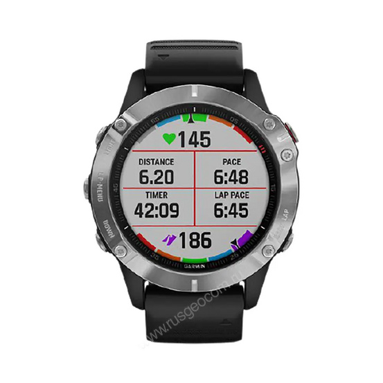 Часы Garmin Fenix 6 серебристые с черным ремешком