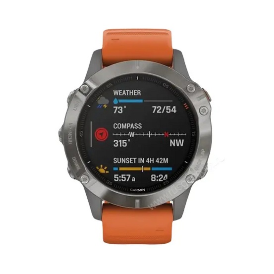 Часы Garmin Fenix 6 Sapphire титановый с оранжевым ремешком