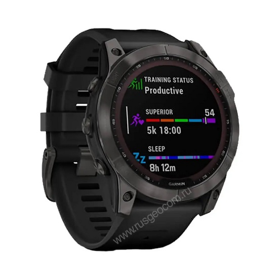 Часы Garmin Fenix 7X Sapphire Solar титановый угольно-серый DLC с силиконовым ремешком