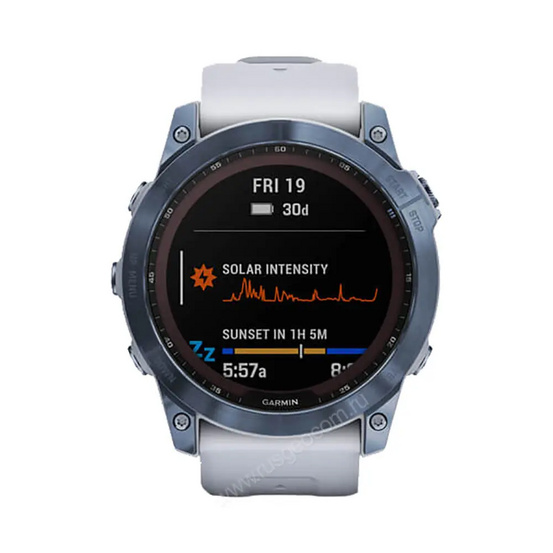 Часы Garmin Fenix 7X Sapphire Solar титановый синий минерал DLC с белым ремешком