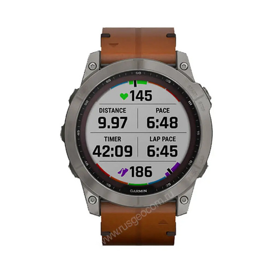 Часы Garmin Fenix 7X Sapphire Solar титановый черный с коричневым кожаным ремешком