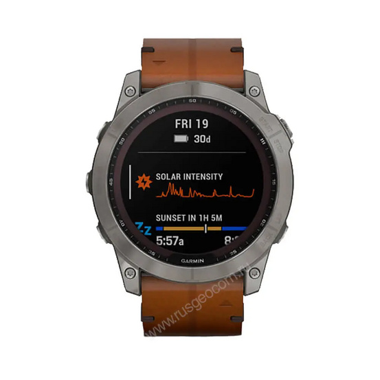 Часы Garmin Fenix 7X Sapphire Solar титановый черный с коричневым кожаным ремешком