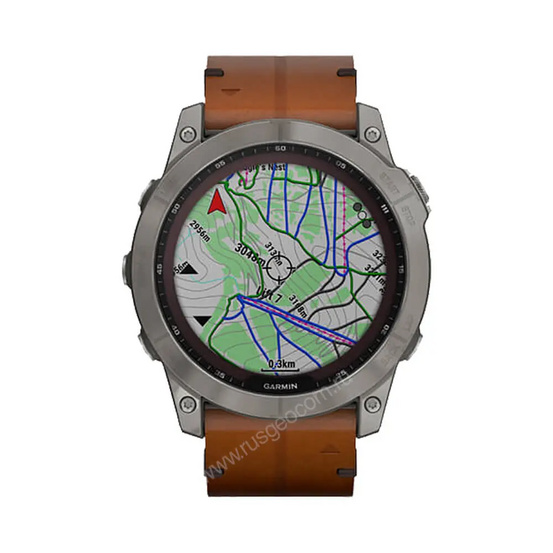 Часы Garmin Fenix 7X Sapphire Solar титановый черный с коричневым кожаным ремешком