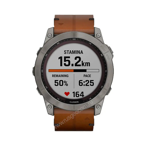 Часы Garmin Fenix 7X Sapphire Solar титановый черный с коричневым кожаным ремешком
