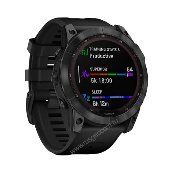 Часы Garmin Fenix 7X Sapphire Solar титановый черный DLC с силиконовым ремешком
