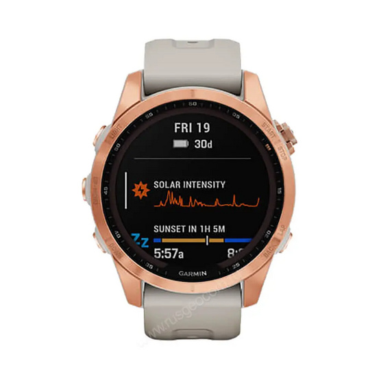 Часы Garmin Fenix 7S Solar цвета розовое золото с песочным силиконовым ремешком