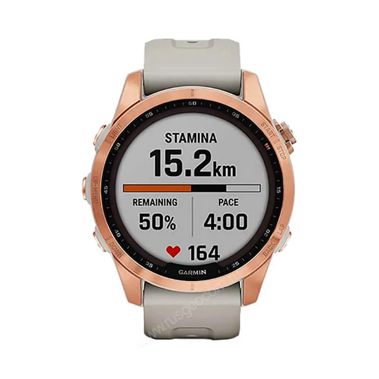 Часы Garmin Fenix 7S Solar цвета розовое золото с песочным силиконовым ремешком