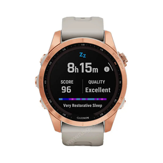 Часы Garmin Fenix 7S Solar цвета розовое золото с песочным силиконовым ремешком