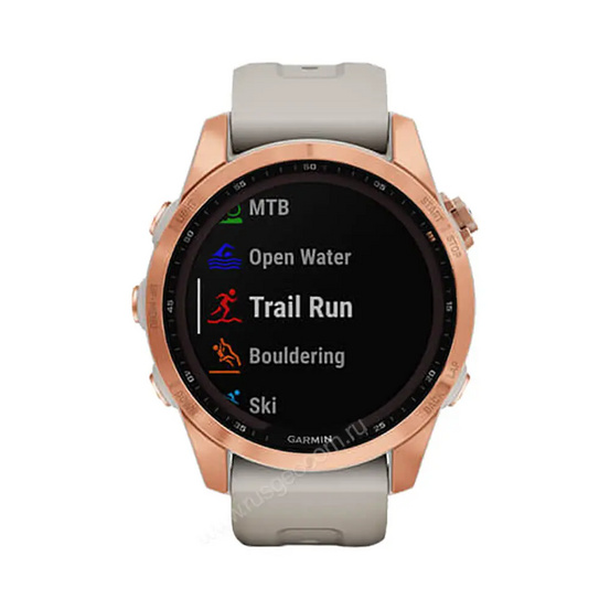 Часы Garmin Fenix 7S Solar цвета розовое золото с песочным силиконовым ремешком