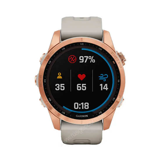 Часы Garmin Fenix 7S Solar цвета розовое золото с песочным силиконовым ремешком