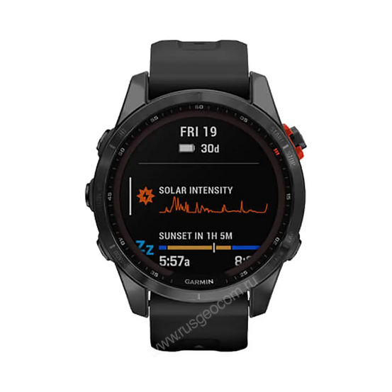 Часы Garmin Fenix 7S Solar серый с черным силиконовым ремешком