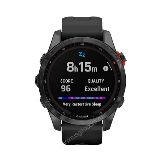 Часы Garmin Fenix 7S Solar серый с черным силиконовым ремешком