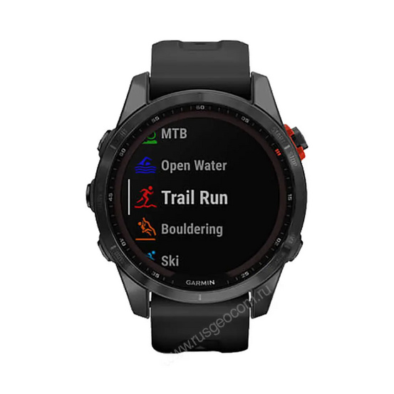 Часы Garmin Fenix 7S Solar серый с черным силиконовым ремешком