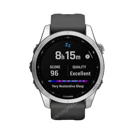 Часы Garmin Fenix 7S серебристый с графитовым силиконовым ремешком