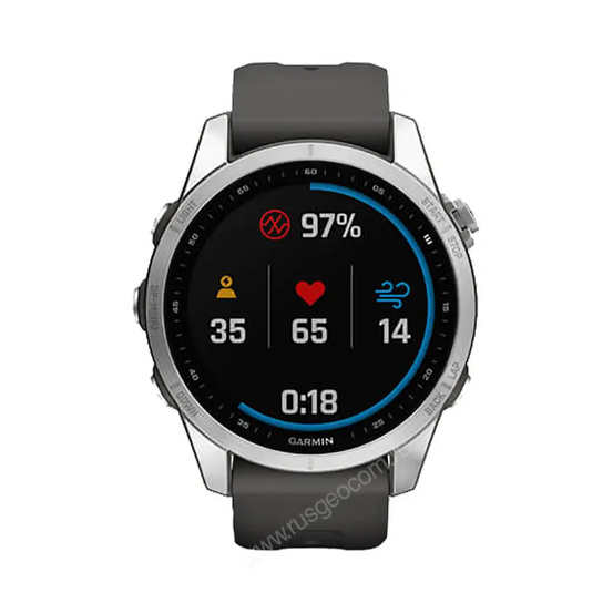 Часы Garmin Fenix 7S серебристый с графитовым силиконовым ремешком