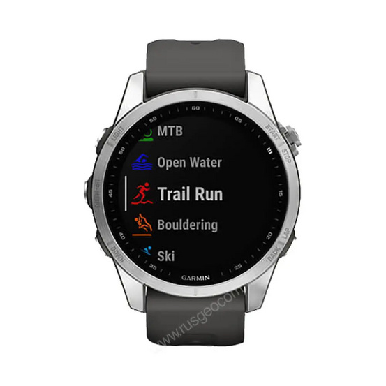 Часы Garmin Fenix 7S серебристый с графитовым силиконовым ремешком