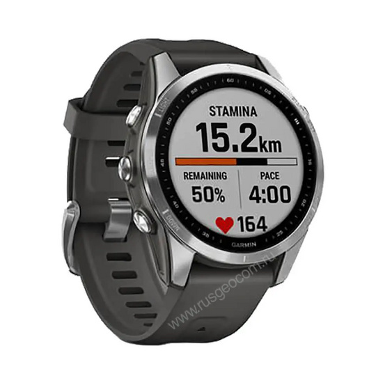 Часы Garmin Fenix 7S серебристый с графитовым силиконовым ремешком