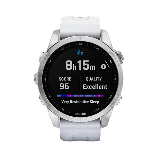 Часы Garmin Fenix 7S серебристый с белым силиконовым ремешком