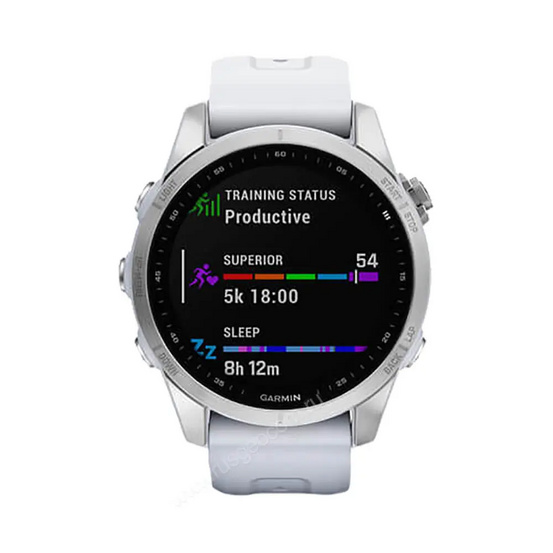 Часы Garmin Fenix 7S серебристый с белым силиконовым ремешком