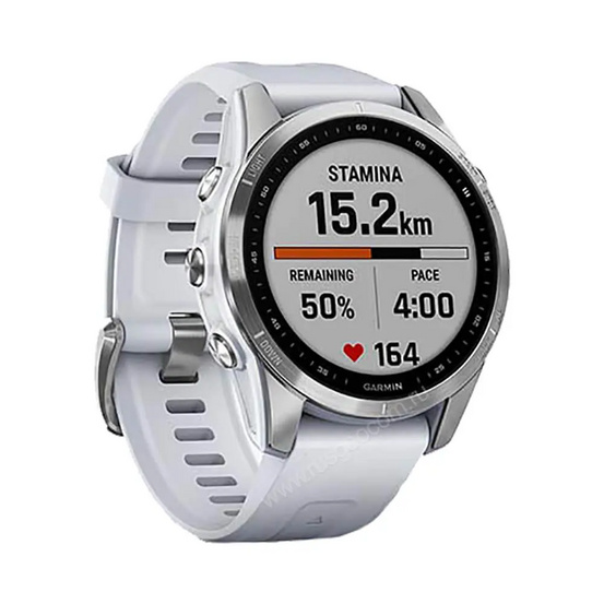 Часы Garmin Fenix 7S серебристый с белым силиконовым ремешком