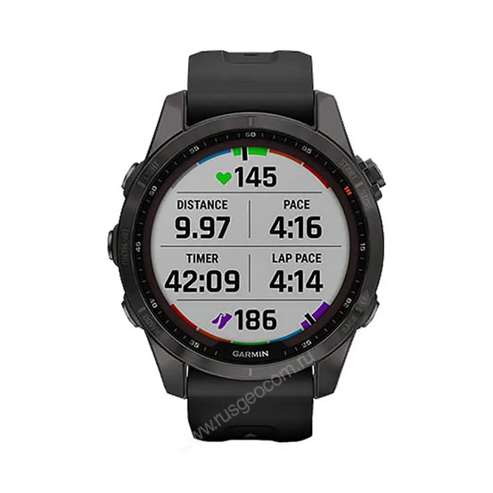 Часы Garmin Fenix 7S Sapphire Solar титановый угольно-серый DLC с силиконовым ремешком