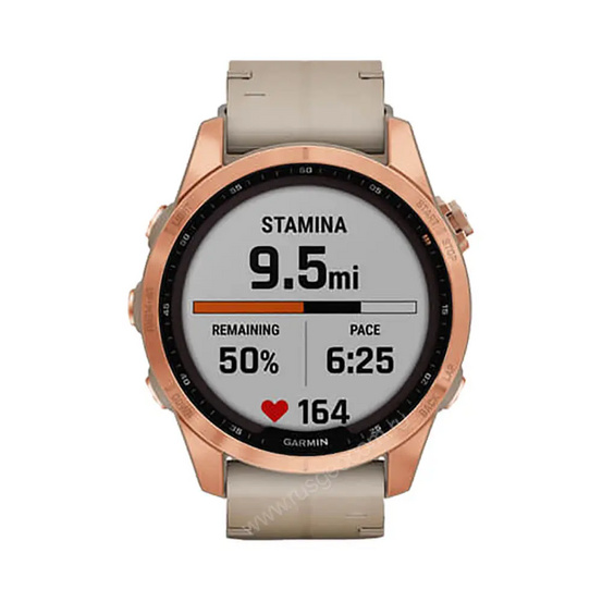Часы Garmin Fenix 7S Sapphire Solar титановый цвета розовое золото с песчаным кожаным ремешком