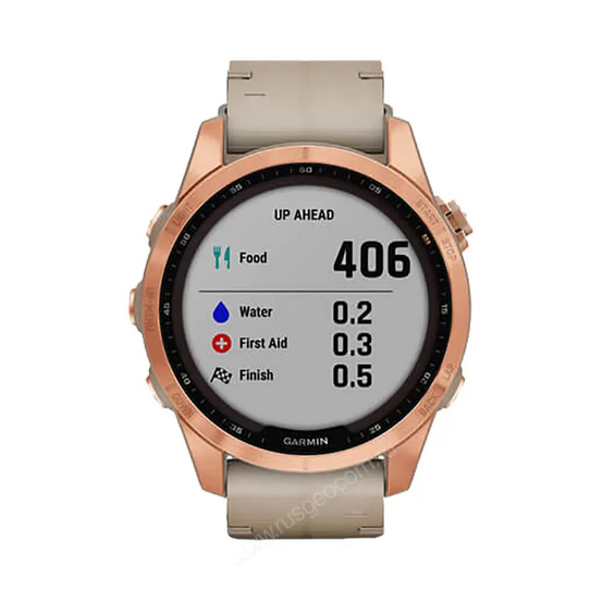 Часы Garmin Fenix 7S Sapphire Solar титановый цвета розовое золото с песчаным кожаным ремешком
