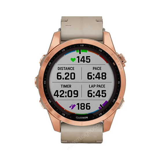 Часы Garmin Fenix 7S Sapphire Solar титановый цвета розовое золото с песчаным кожаным ремешком