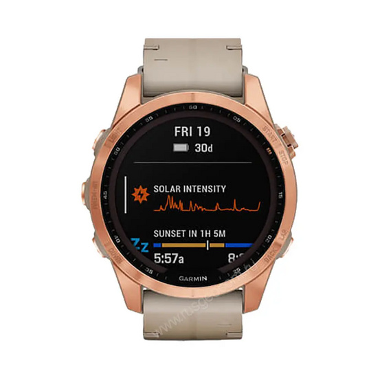 Часы Garmin Fenix 7S Sapphire Solar титановый цвета розовое золото с песчаным кожаным ремешком