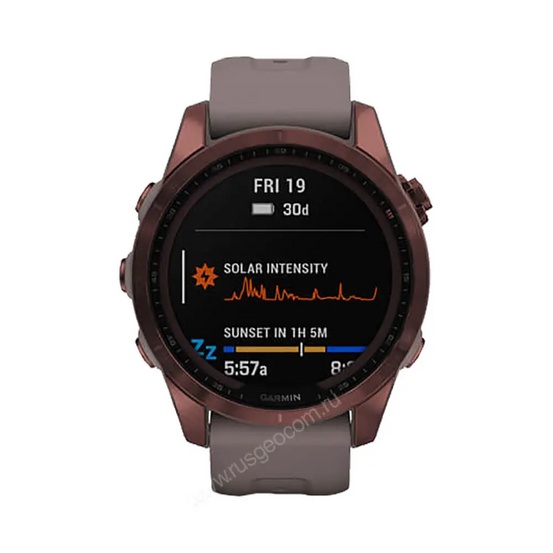 Часы Garmin Fenix 7S Sapphire Solar титановый темно-бронзовый с сланцево-серым силиконовым ремешком