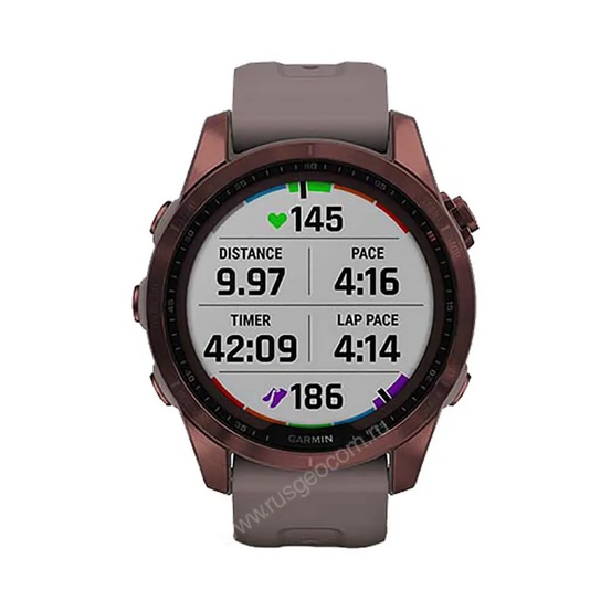 Часы Garmin Fenix 7S Sapphire Solar титановый темно-бронзовый с сланцево-серым силиконовым ремешком