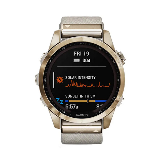 Часы Garmin Fenix 7S Sapphire Solar титановый кремовый с нейлоновым ремешком