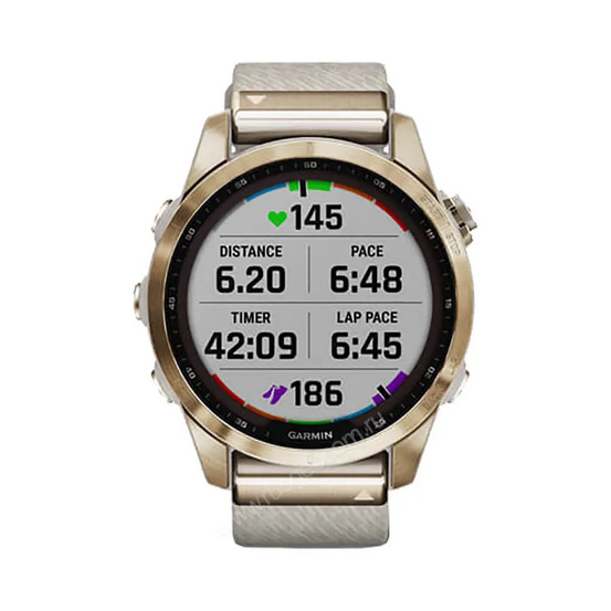 Часы Garmin Fenix 7S Sapphire Solar титановый кремовый с нейлоновым ремешком